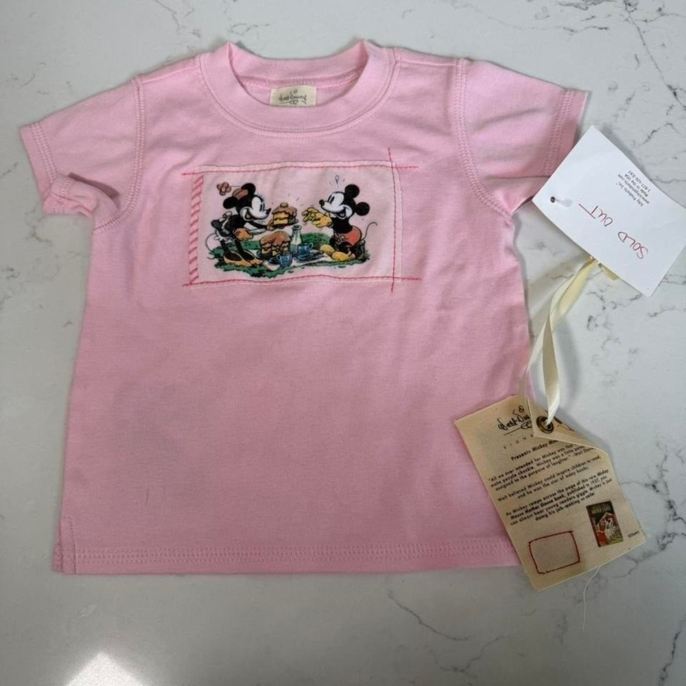 Walt Disney Signature Baby Girl Shirt 12M Pink Mickey Minnie Picnic Tee NWT